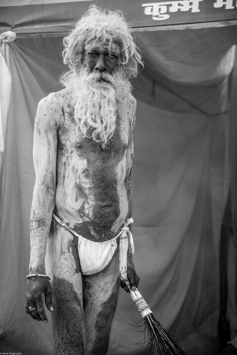 Kumbh Sadhu Lean and Smoked Out Sangam, Uttar Pradesh. February 2019
