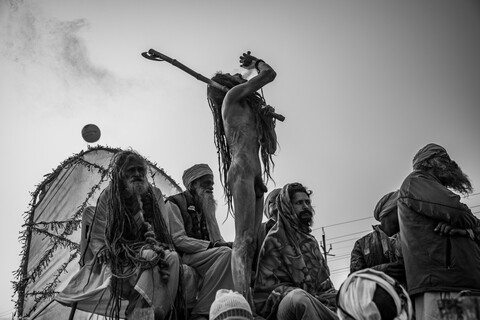 Kumbh Sadhu Top of the World Sangam, Uttar Pradesh. February 2019