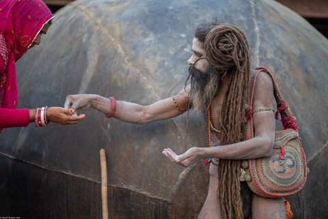 Kumbh Sadhu Ash Blessings Sangam, Uttar Pradesh. February 2019