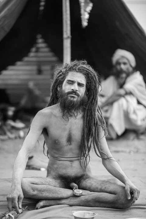 Kumbh Sadhu Locked Sangam, Uttar Pradesh. February 2019