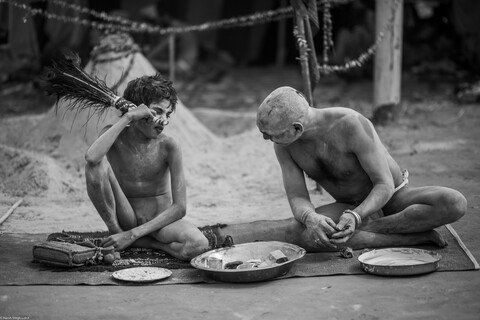 Kumbh Sadhu Initiates Sangam, Uttar Pradesh. February 2019