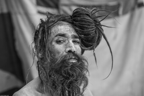 Kumbh Sadhu Questioning Sangam, Uttar Pradesh. February 2019