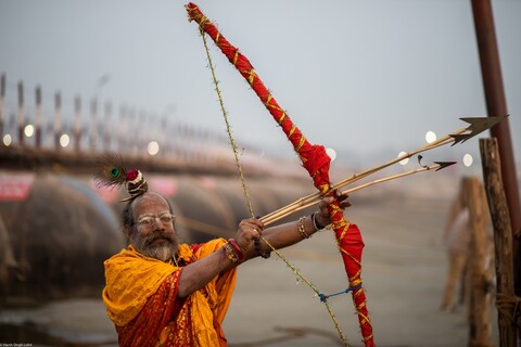 Kumbh Pilgrim Totally Loopy Sangam, Uttar Pradesh. February 2019