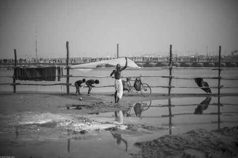 Kumbh Pilgrim Air Drying Sangam, Uttar Pradesh. February 2019