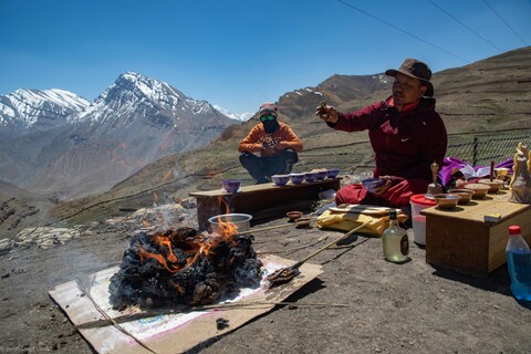 Lingzay village, Lama prays for Sowing A Great Stillness. Spiti, Himachal Pradesh. May 2022